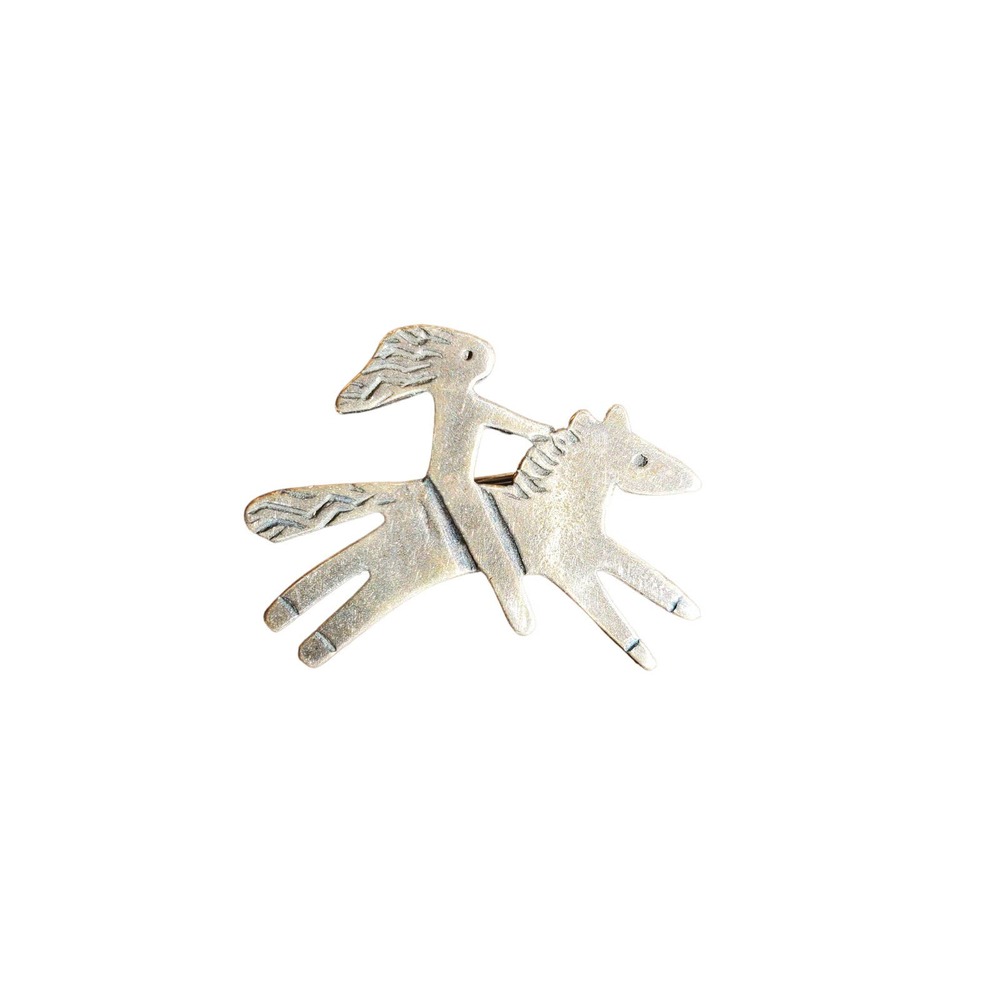 Vintage sterling silver girl in horse pin brooch